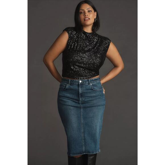 NWT Anthropologie x Pilcro Denim Pencil Skirt $130 Size 6 Blue Midi - Picture 1 of 7